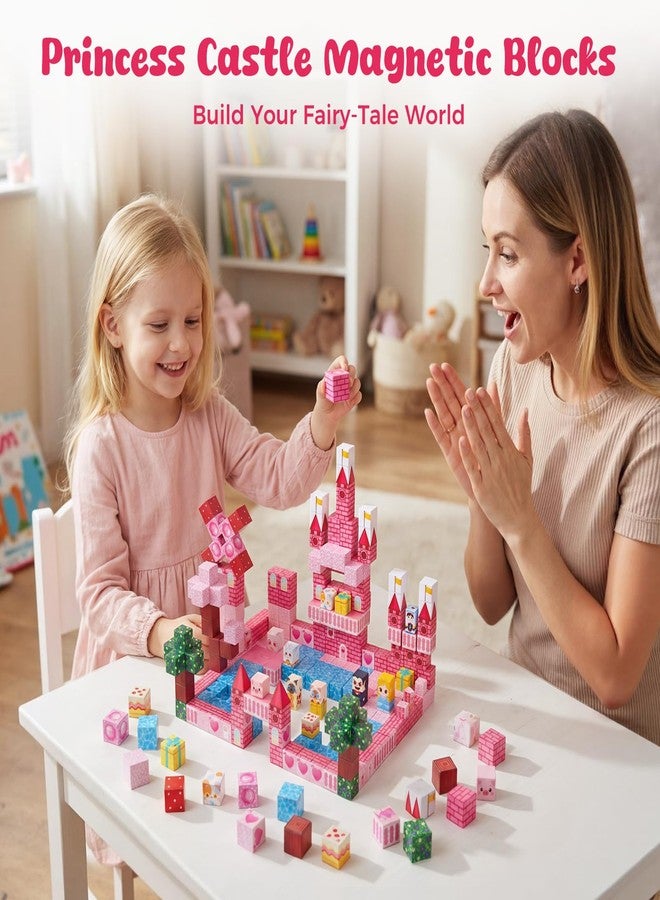 3 otters Magnetic Blocks 150PCS, Princess Castle Magnet Cubes STEM Montessori Building Toys for Girls, Sensory Gifts for Kids Birthday Christmas - Image 2